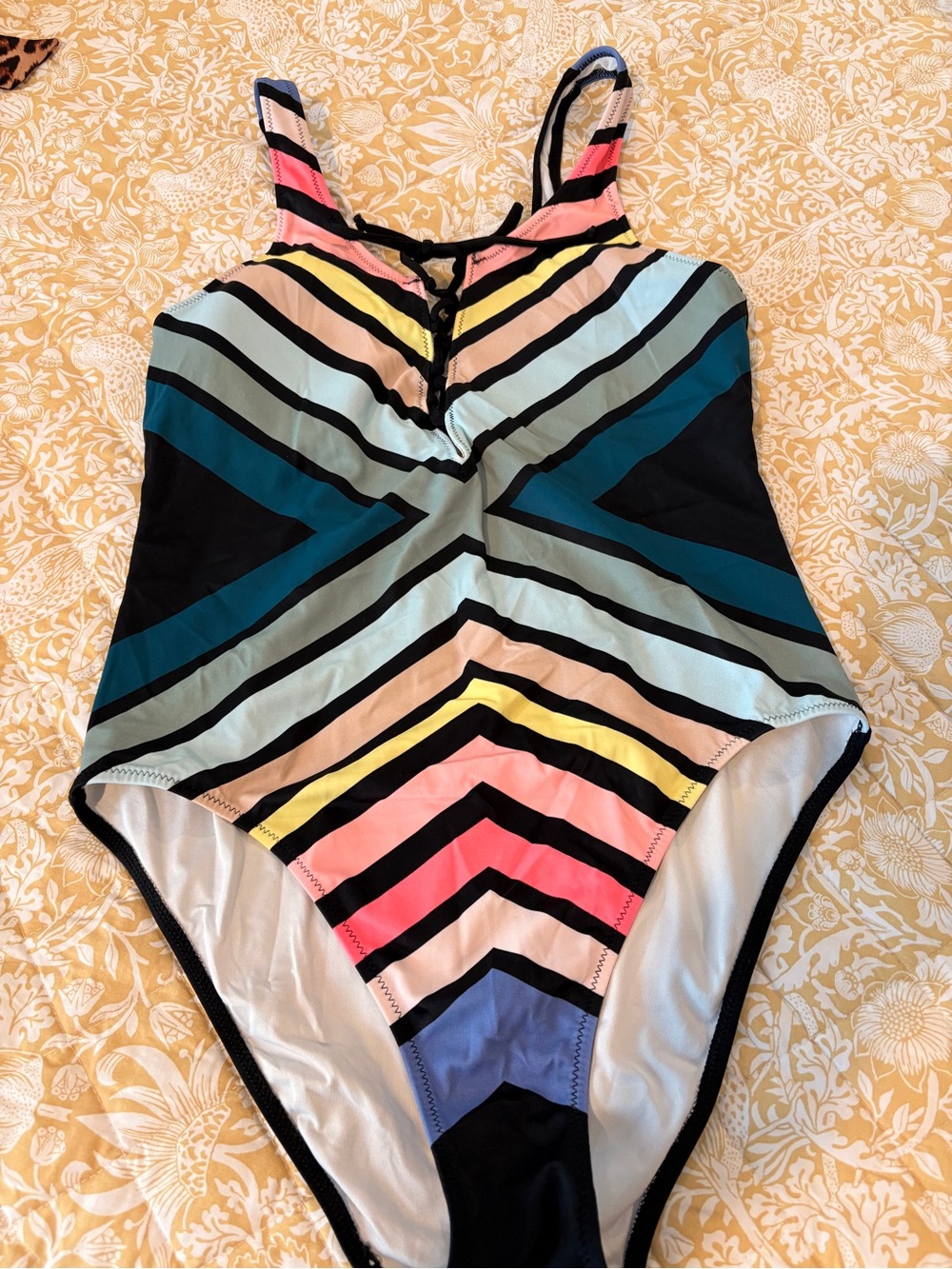 PINK Colorblock Chevron One-Piece Swimsuit - Multicolor- M